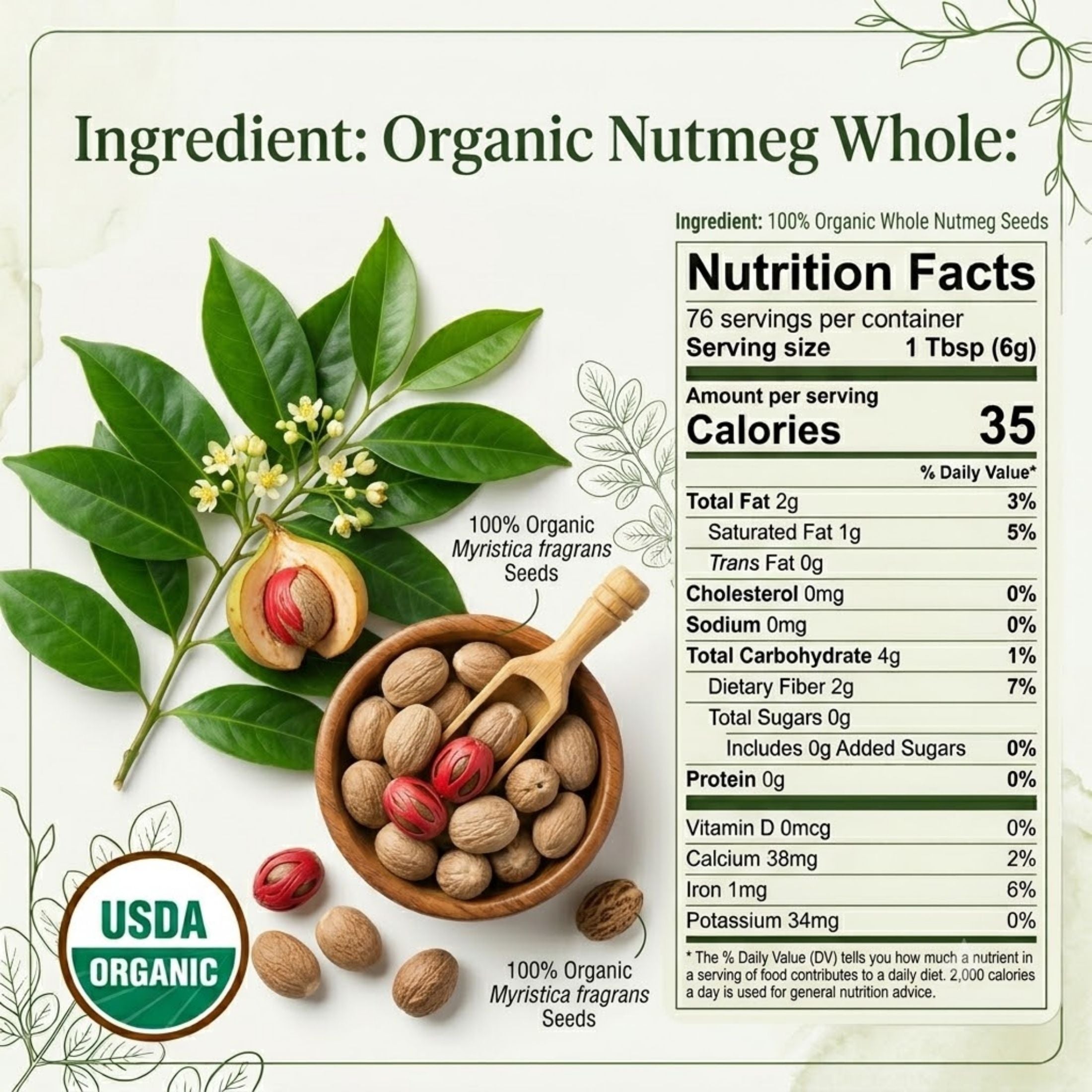 Organic Whole Nutmeg — USDA Certified | Baking, Béchamel & Spiced Beverages