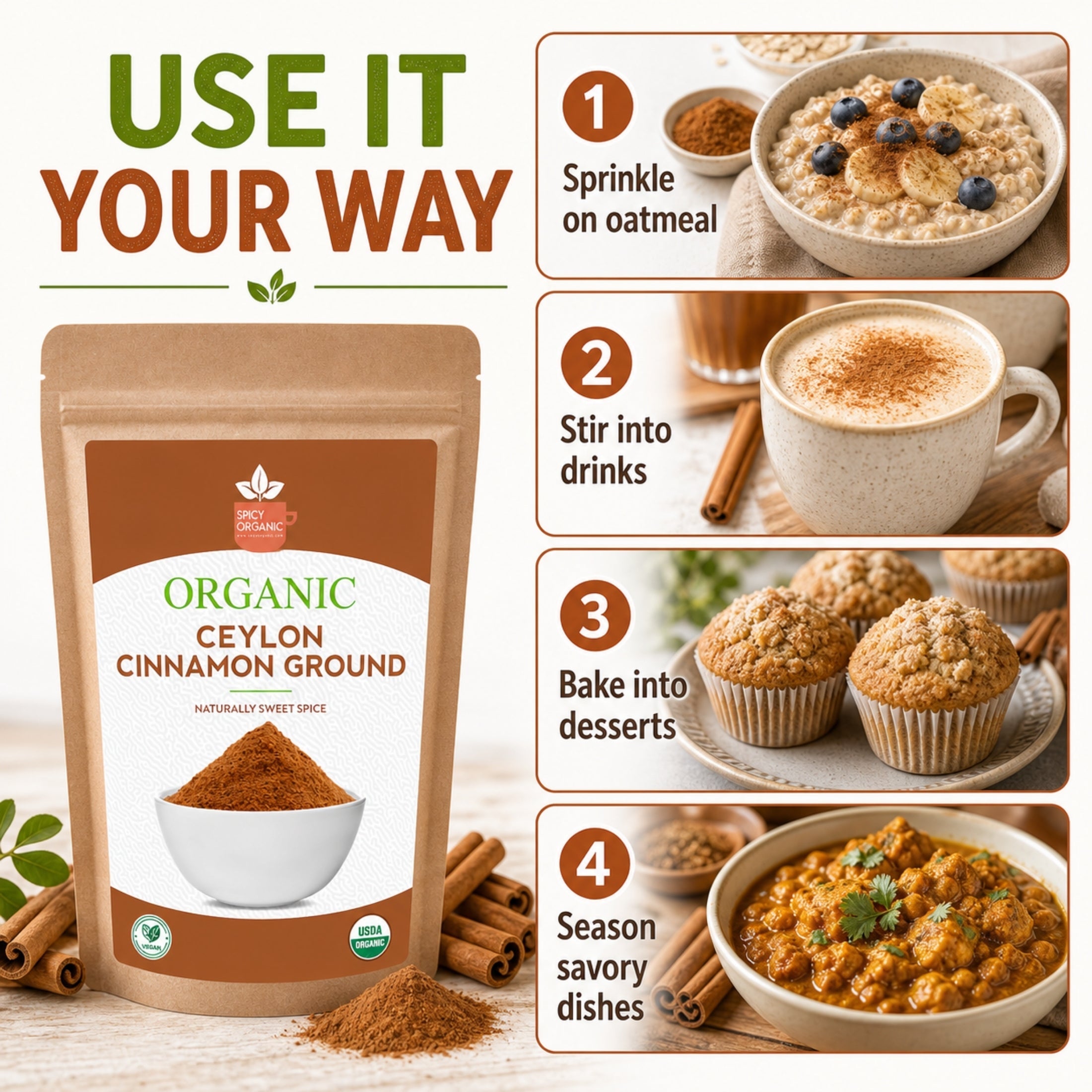 Organic Ceylon Cinnamon Powder — True Cinnamon from Sri Lanka | USDA Certified  Organic