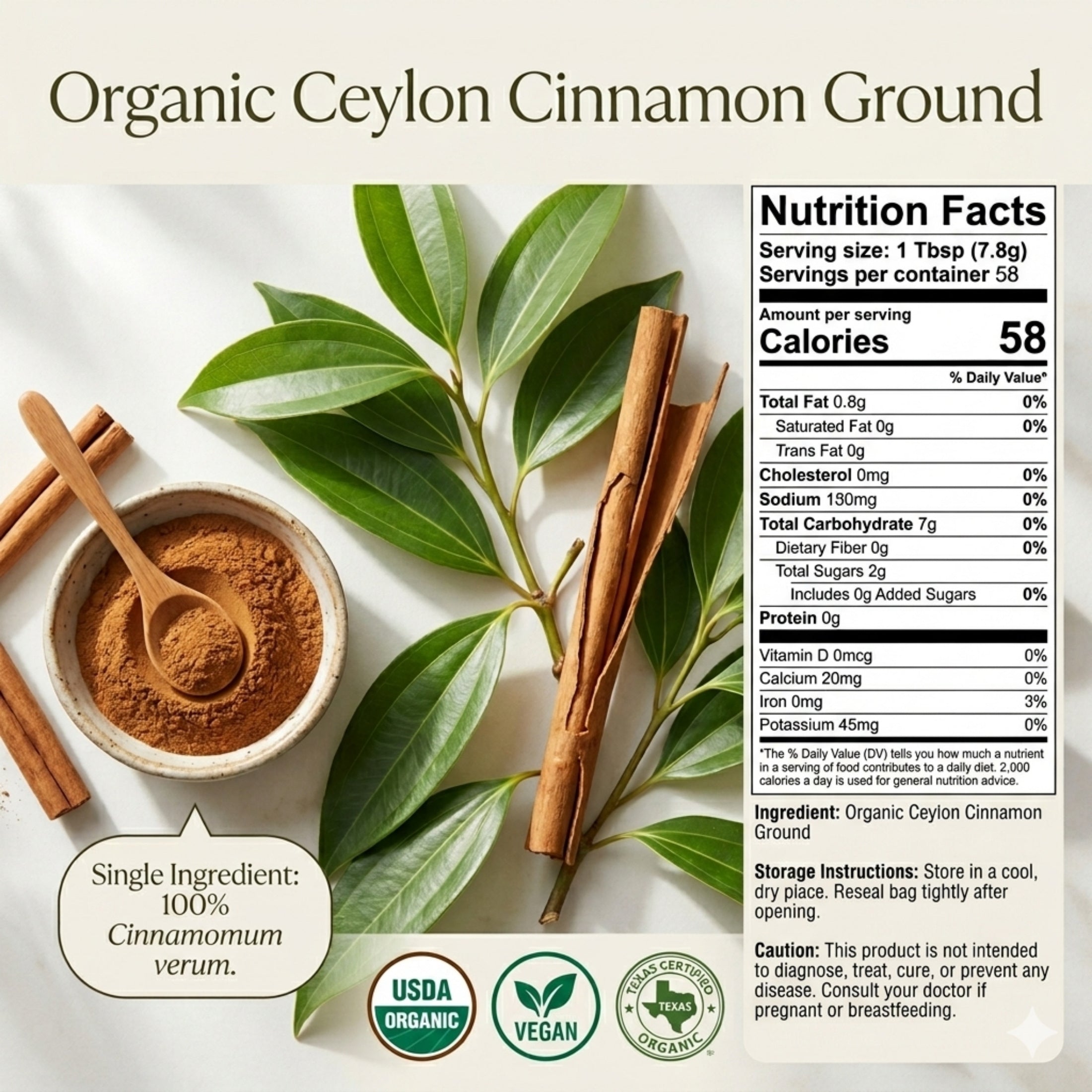 Organic Ceylon Cinnamon Powder — True Cinnamon from Sri Lanka | USDA Certified  Organic
