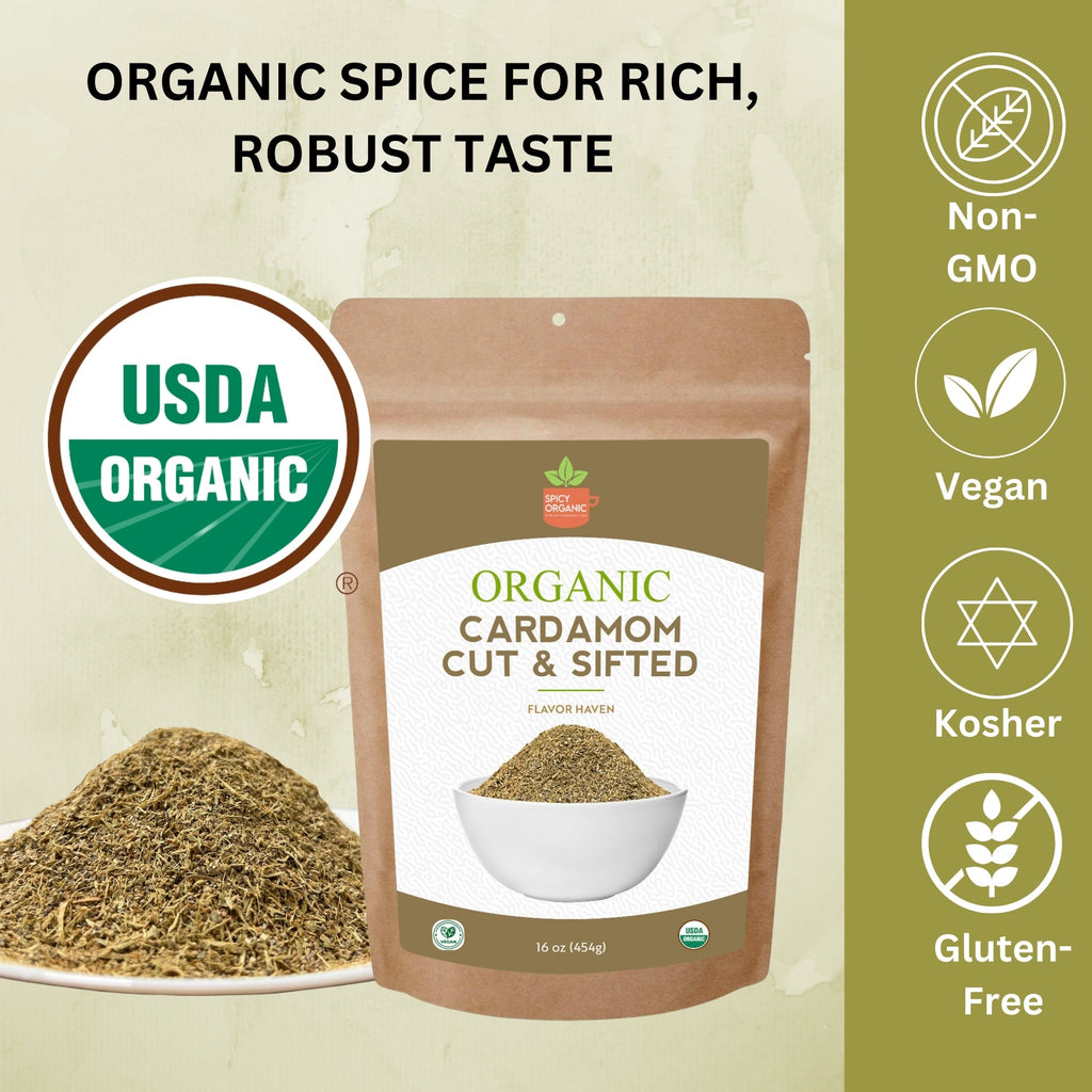 Organic Cardamom Cut and Sift — USDA Certified | Chai, Tea Blends & Herbal Infusions
