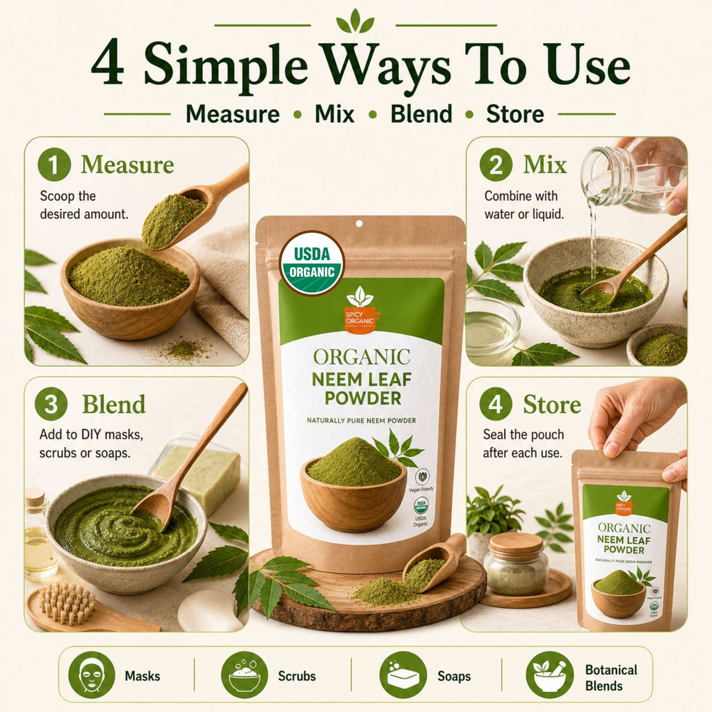 Organic Neem Powder – USDA Certified Neem Leaf Powder for Herbal Tea & DIY Skincare