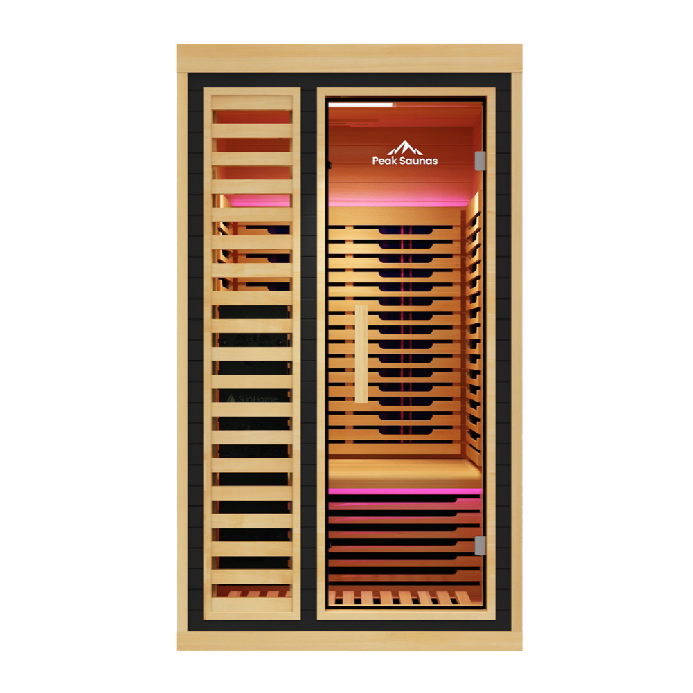 Peak Saunas Shasta 1-Person Full Spectrum Infrared Sauna with XL Medical-Grade Red Light Therapy & Smart WiFi App Control
