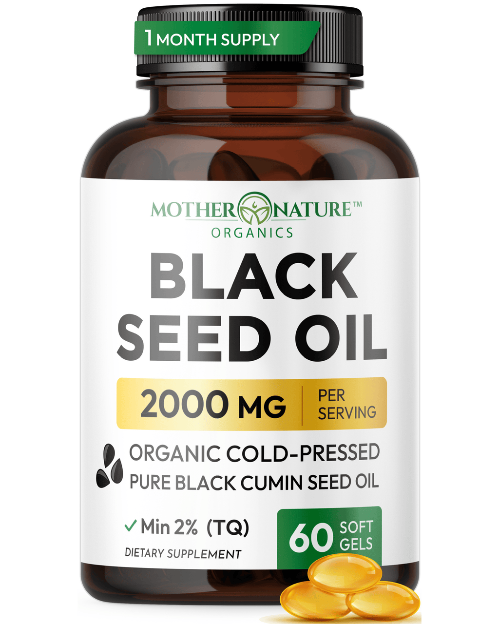 Organic Black Seed Oil Softgels — 2,000mg per Serving