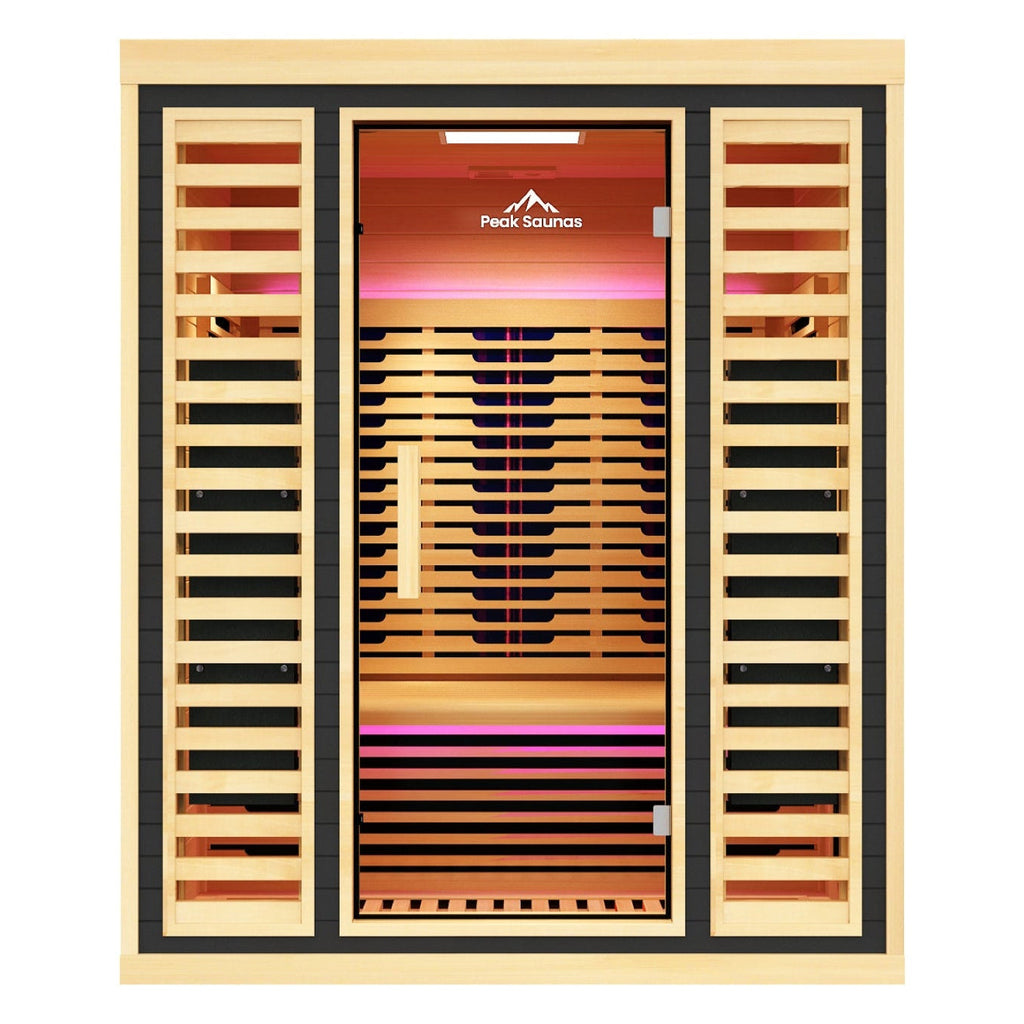 Peak Saunas Denali Luxury 3-Person Full Spectrum Infrared Sauna with Two XL Medical-Grade Red Light Therapy Panels & Smart WiFi App Control