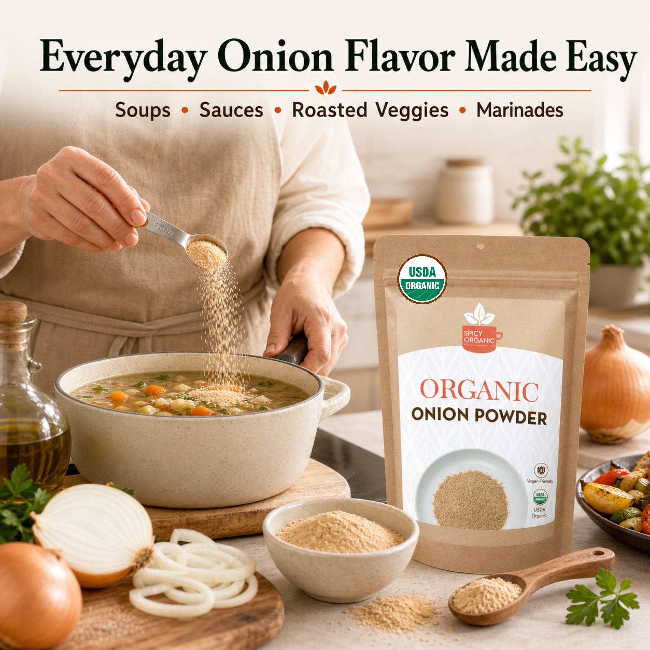 Organic Onion Powder — USDA Certified, Non-GMO | Soups, Spice Blends & Dry Rubs