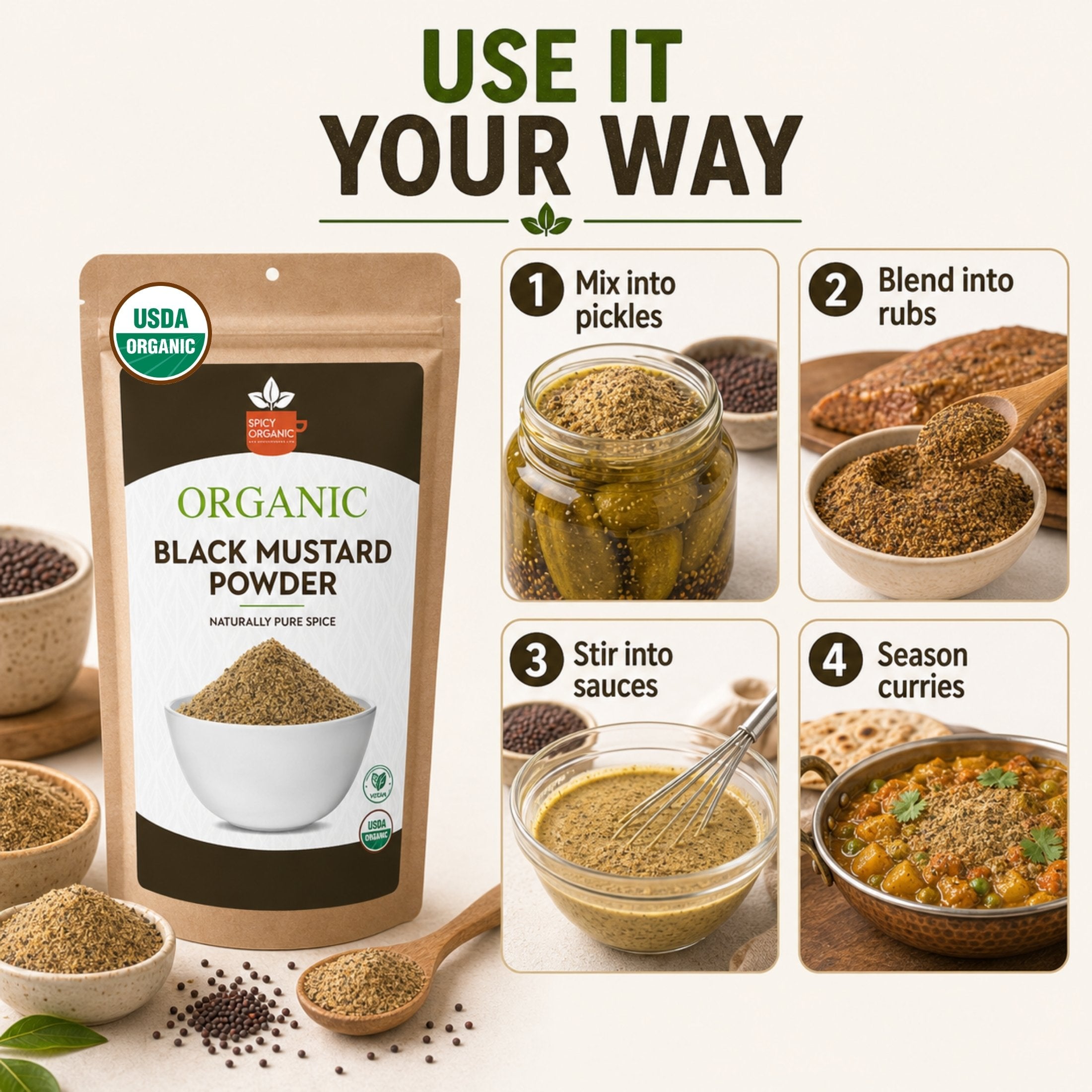 Organic Black Mustard Seed Powder – USDA Certified Organic Ground Mustard for Cooking & Seasoning