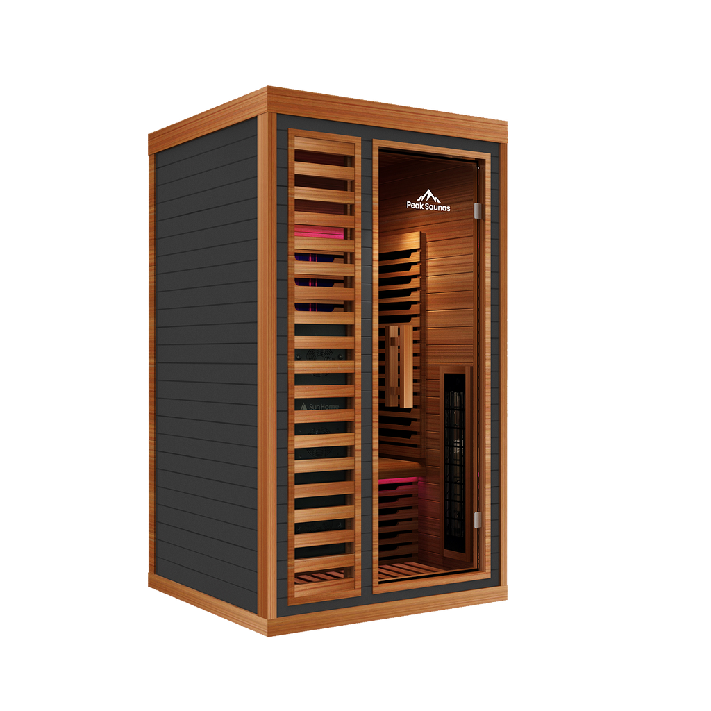 Peak Saunas Rainier 1-Person Full Spectrum Infrared Sauna with XL Medical-Grade Red Light Therapy & Smart WiFi App Control