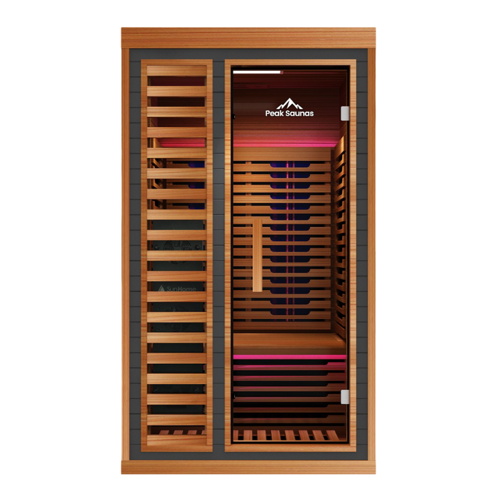 Peak Saunas Rainier 1-Person Full Spectrum Infrared Sauna with XL Medical-Grade Red Light Therapy & Smart WiFi App Control