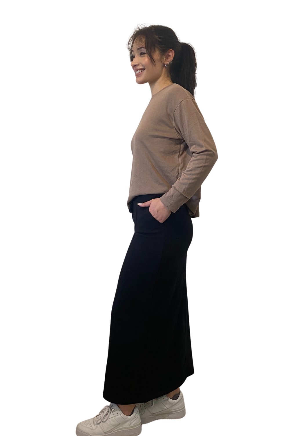 French Terry Cotton Blend Maxi Skirt with Pockets - Casual Comfort
