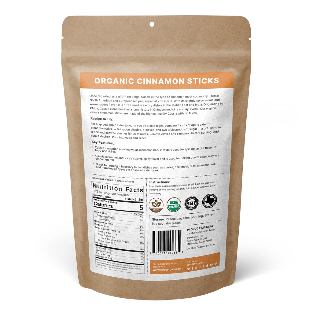 Organic Ceylon Cinnamon Chips — USDA Certified | Herbal Tea, Grinding & Mulled Drinks