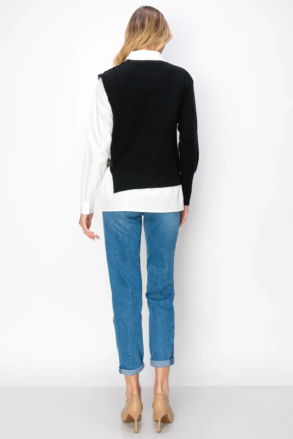 Cotton Pleated Shirt with Knitted Sweater 2pc Set