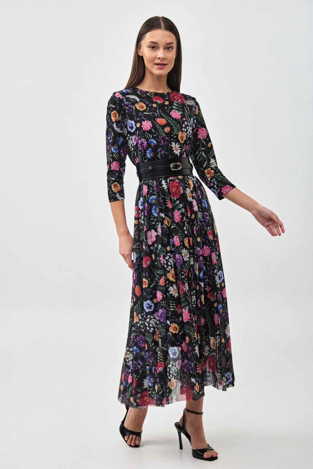 Floral Print Mesh Dress