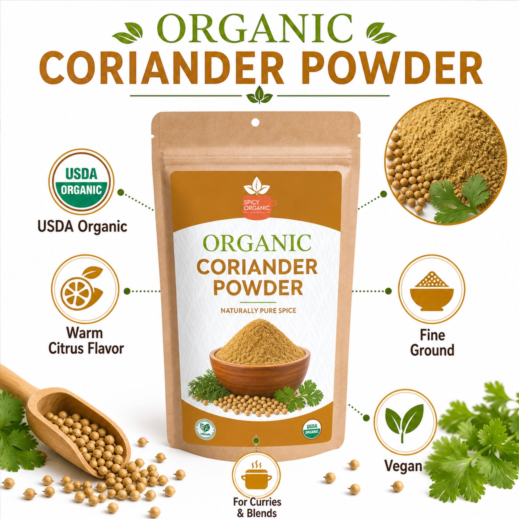 Organic Coriander Powder – USDA Certified Organic Ground Coriander Seeds