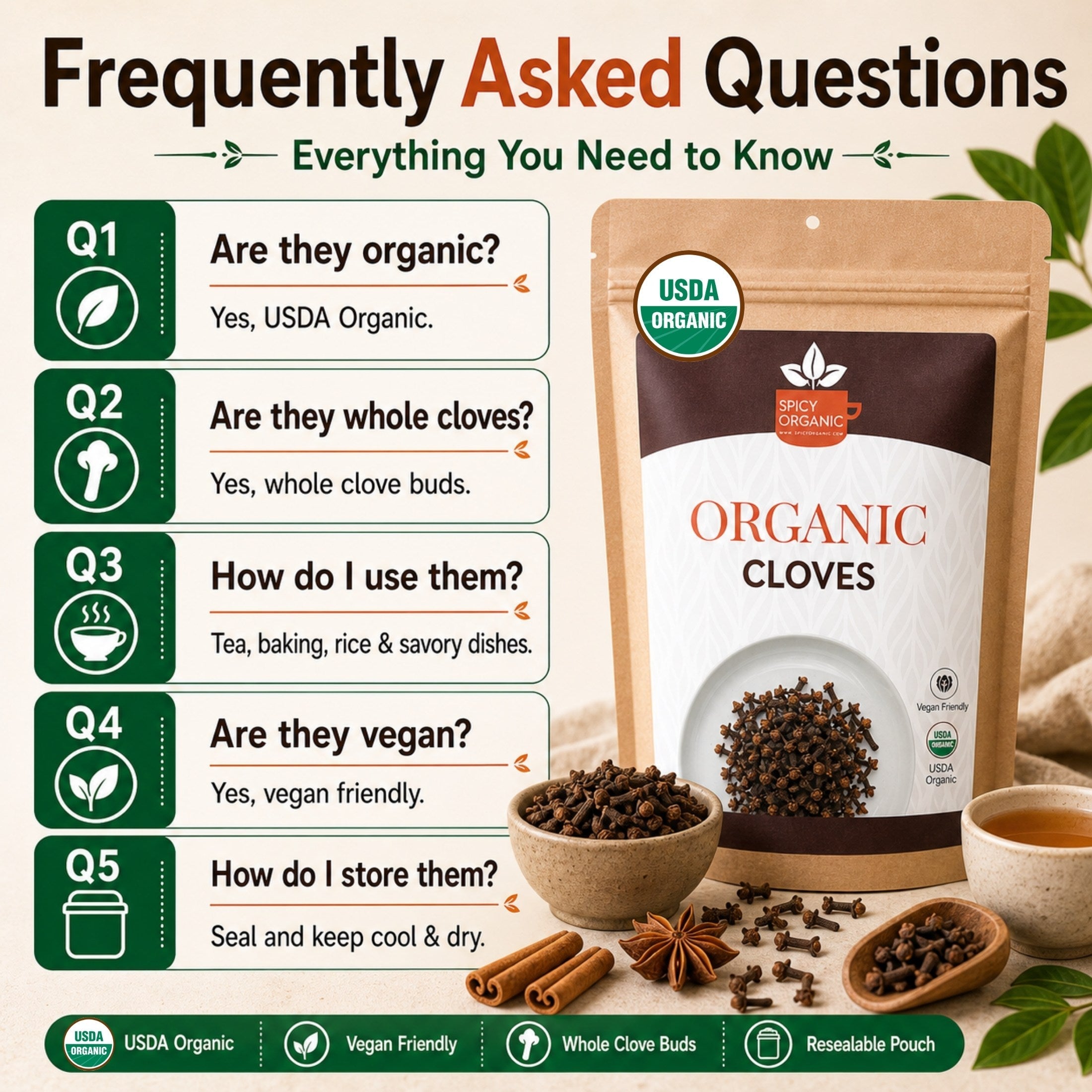 Organic Whole Cloves — USDA Certified, Non-GMO | Mulled Wine, Biryani & Spiced Tea