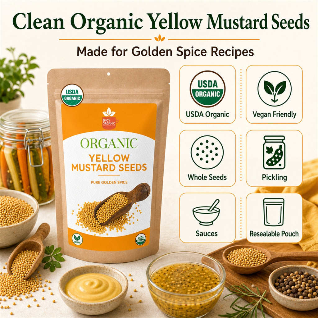 Organic Yellow Mustard Seeds – USDA Certified Organic Whole Mustard Seeds for Pickling & Cooking