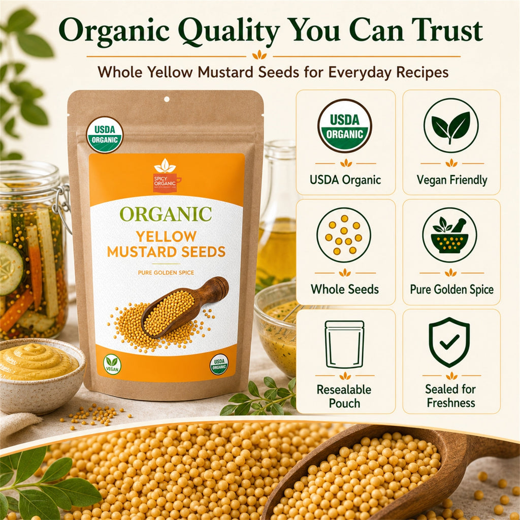 Organic Yellow Mustard Seeds – USDA Certified Organic Whole Mustard Seeds for Pickling & Cooking