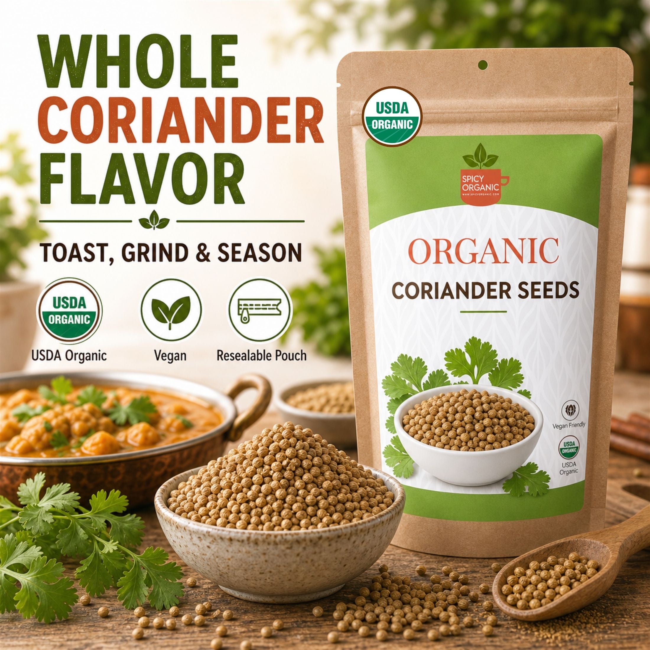 Organic Coriander Seeds — USDA Certified, Non-GMO | Dhania, Curries & Pickling Spice