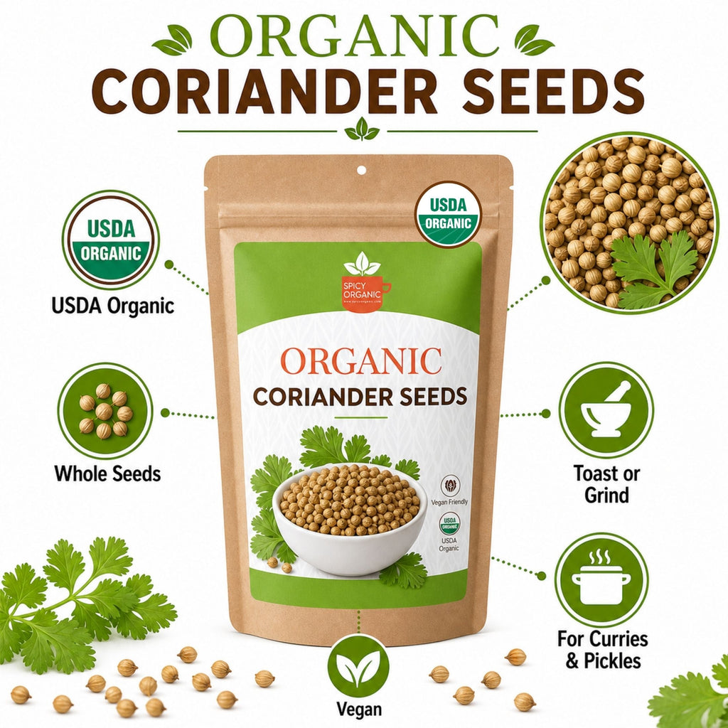 Organic Coriander Seeds — USDA Certified, Non-GMO | Dhania, Curries & Pickling Spice