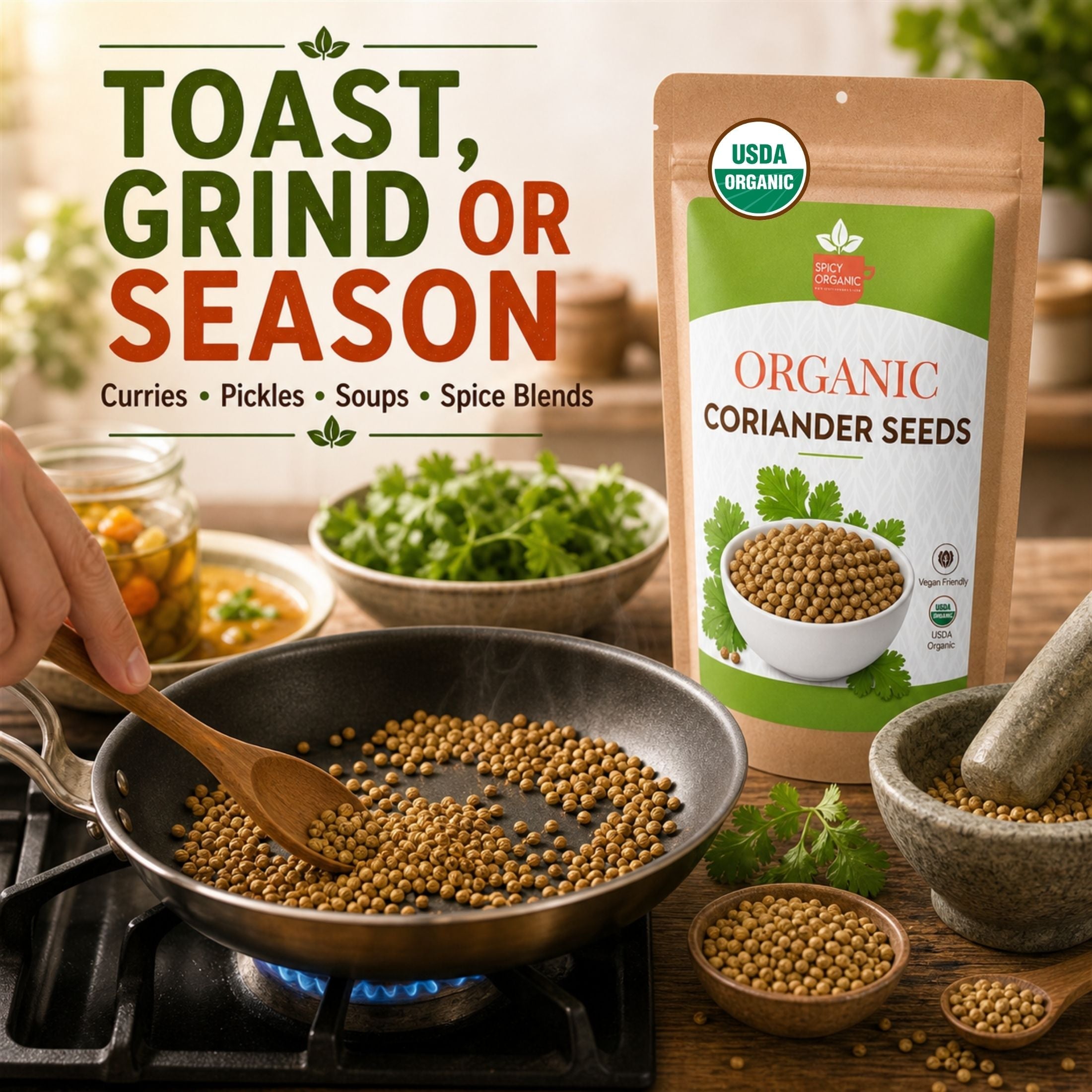 Organic Coriander Seeds — USDA Certified, Non-GMO | Dhania, Curries & Pickling Spice