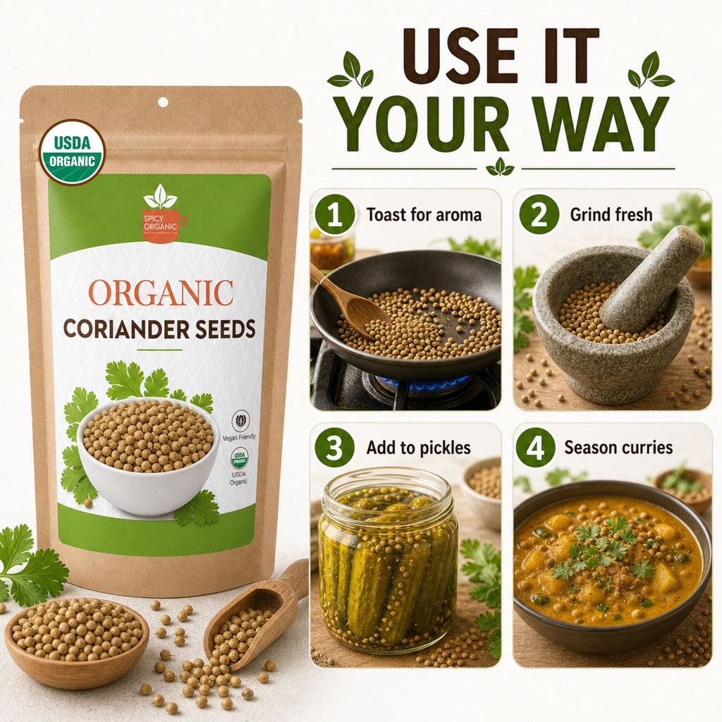 Organic Coriander Seeds — USDA Certified, Non-GMO | Dhania, Curries & Pickling Spice