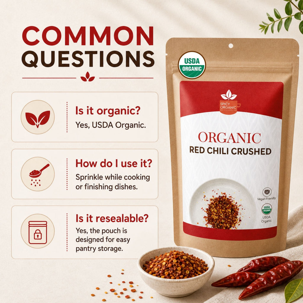 Organic Red Chili Flakes — USDA Certified, Non-GMO | Pizza, Curries & Spice Blends