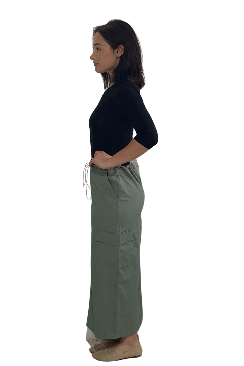 Lightweight Cargo Maxi Skirt with Adjustable Drawstring Waist
