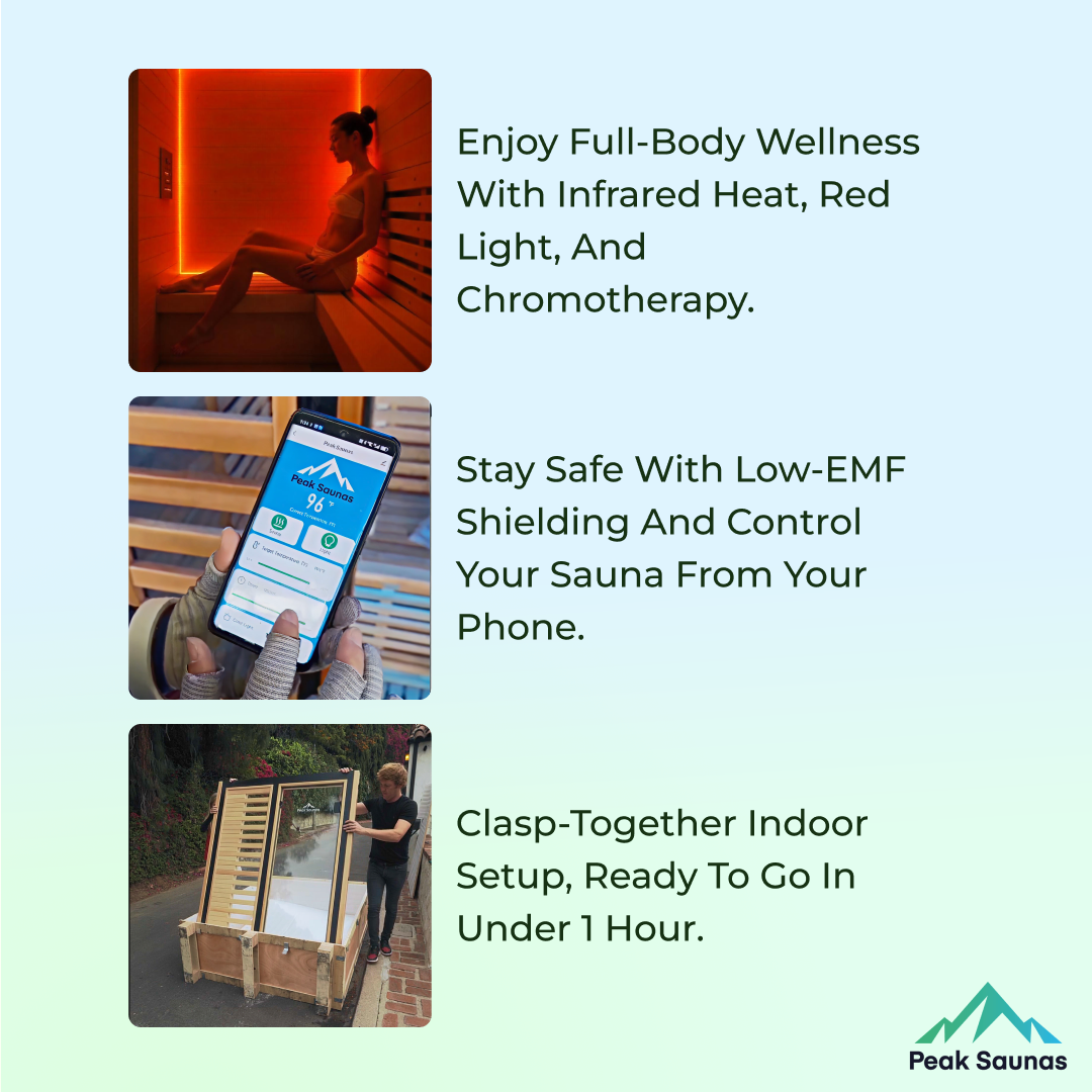 Peak Saunas Aspen Luxury 1-Person FAR Infrared Sauna with Smart WiFi App Control