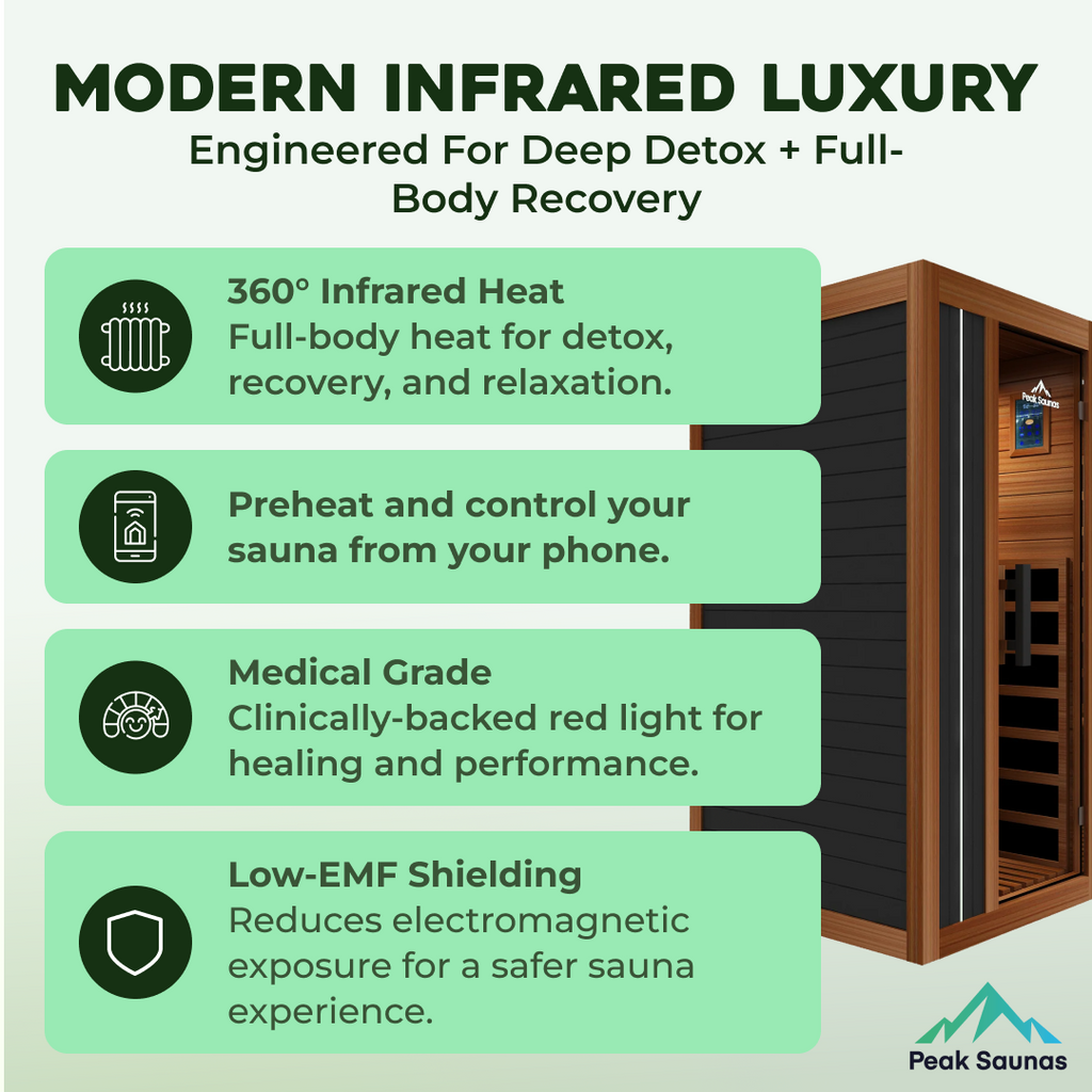 Peak Saunas Aspen Luxury 1-Person FAR Infrared Sauna with Smart WiFi App Control