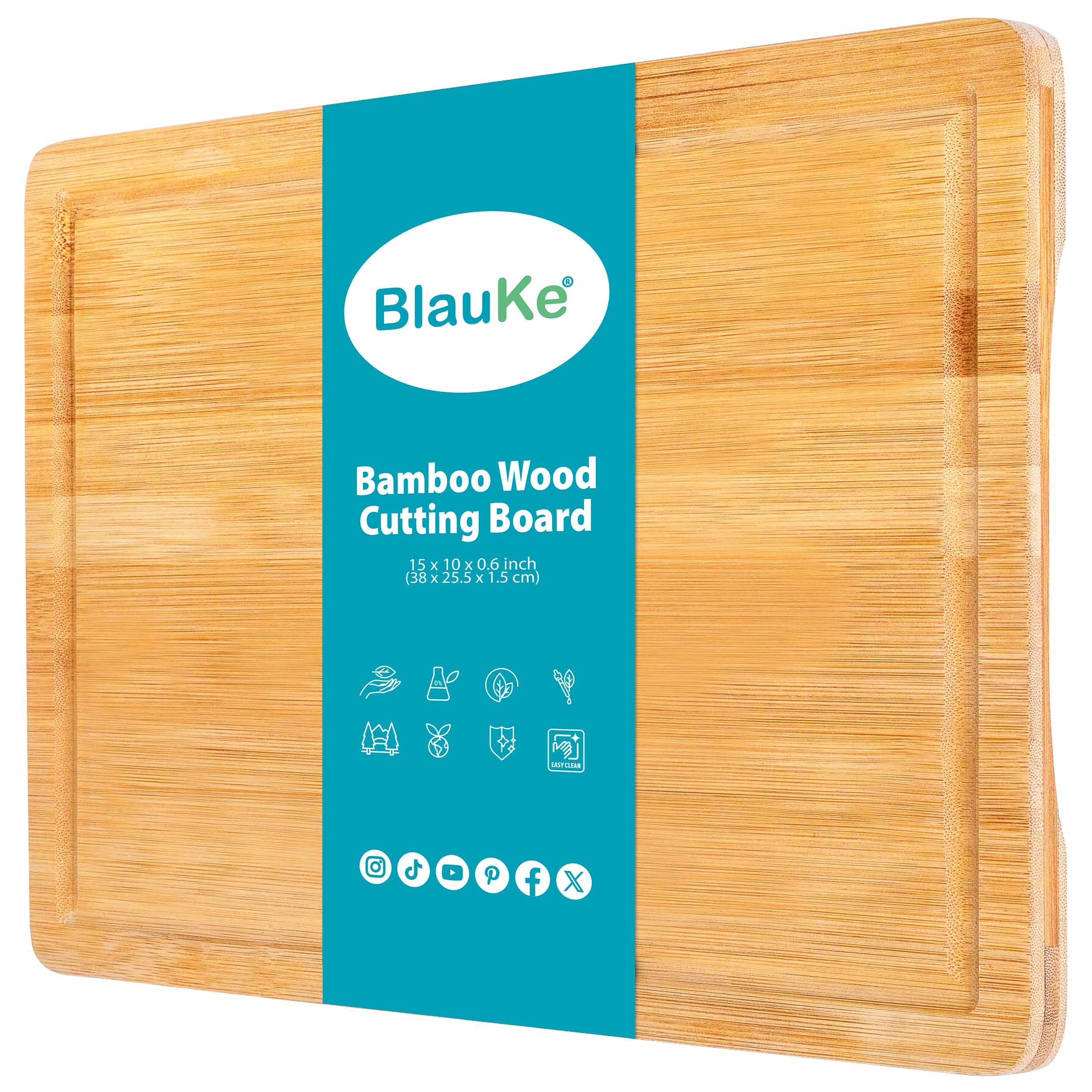 Wood Cutting Board for Kitchen 15x10 inch - Wooden Serving Tray - Large Bamboo Chopping Board with Juice Groove and Handles
