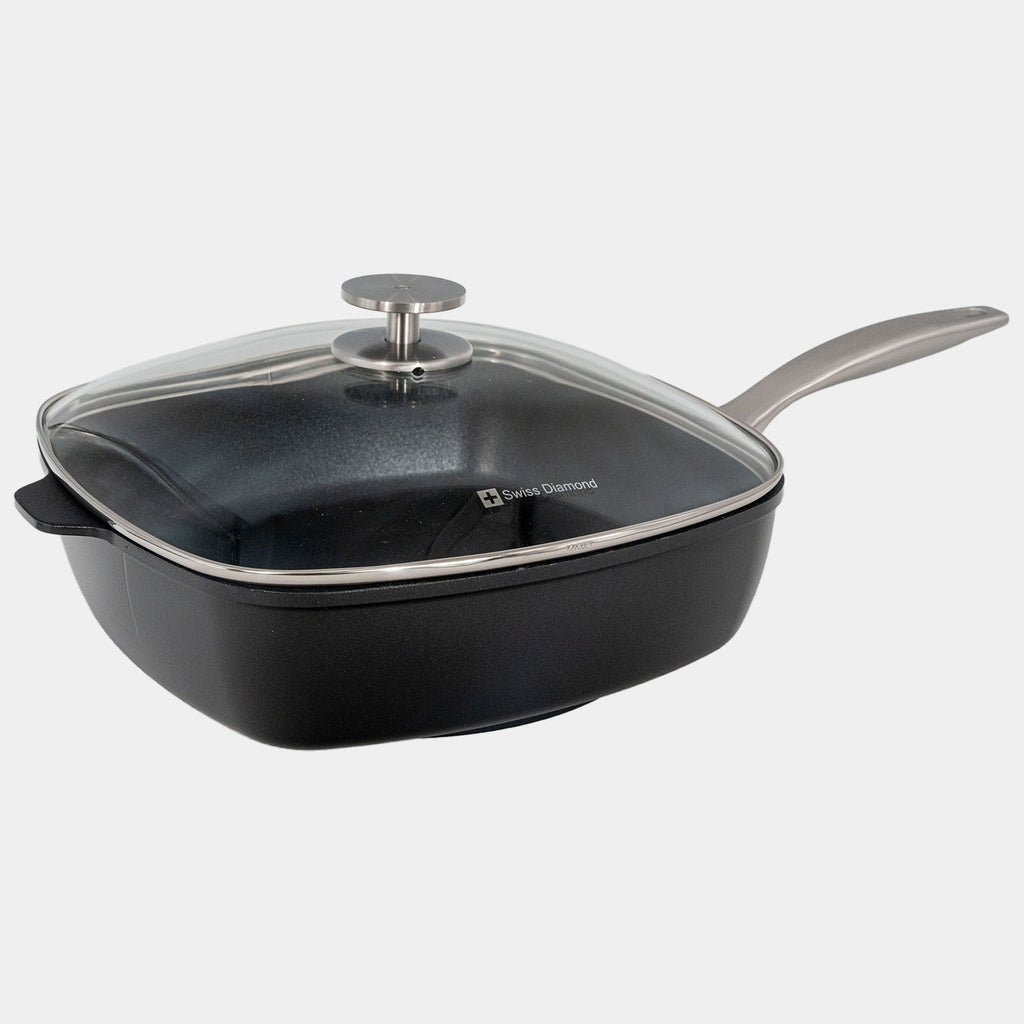 CHD Nonstick 11" x 11" Square Saute Pan with Glass Lid | Made in Switzerland