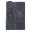 KJV Bible Pocket W/Zip Faux Leather, Black/Gray