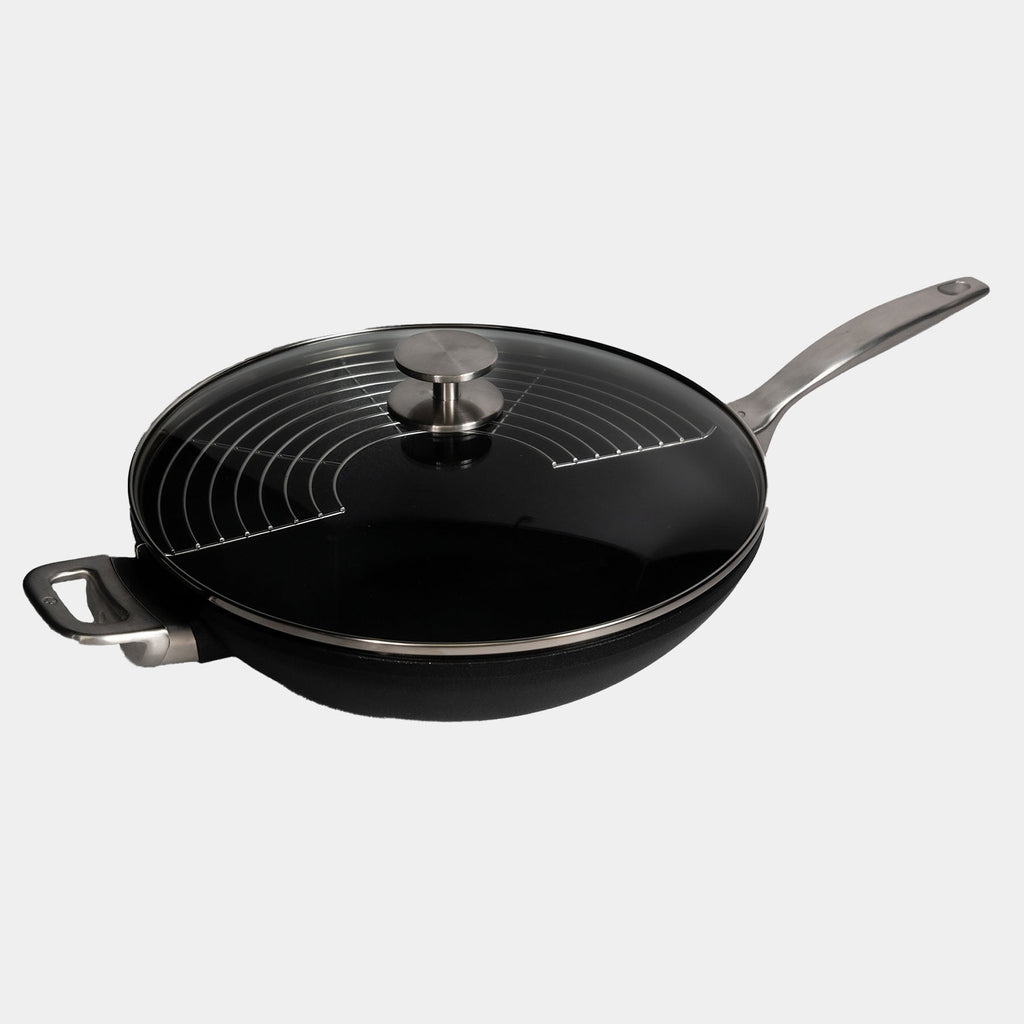 CXD DOU Ceramic Nonstick  Wok with Lid and Rack - 12.5" (32 cm), 5.3 QT (5 L) | Made in Switzerland