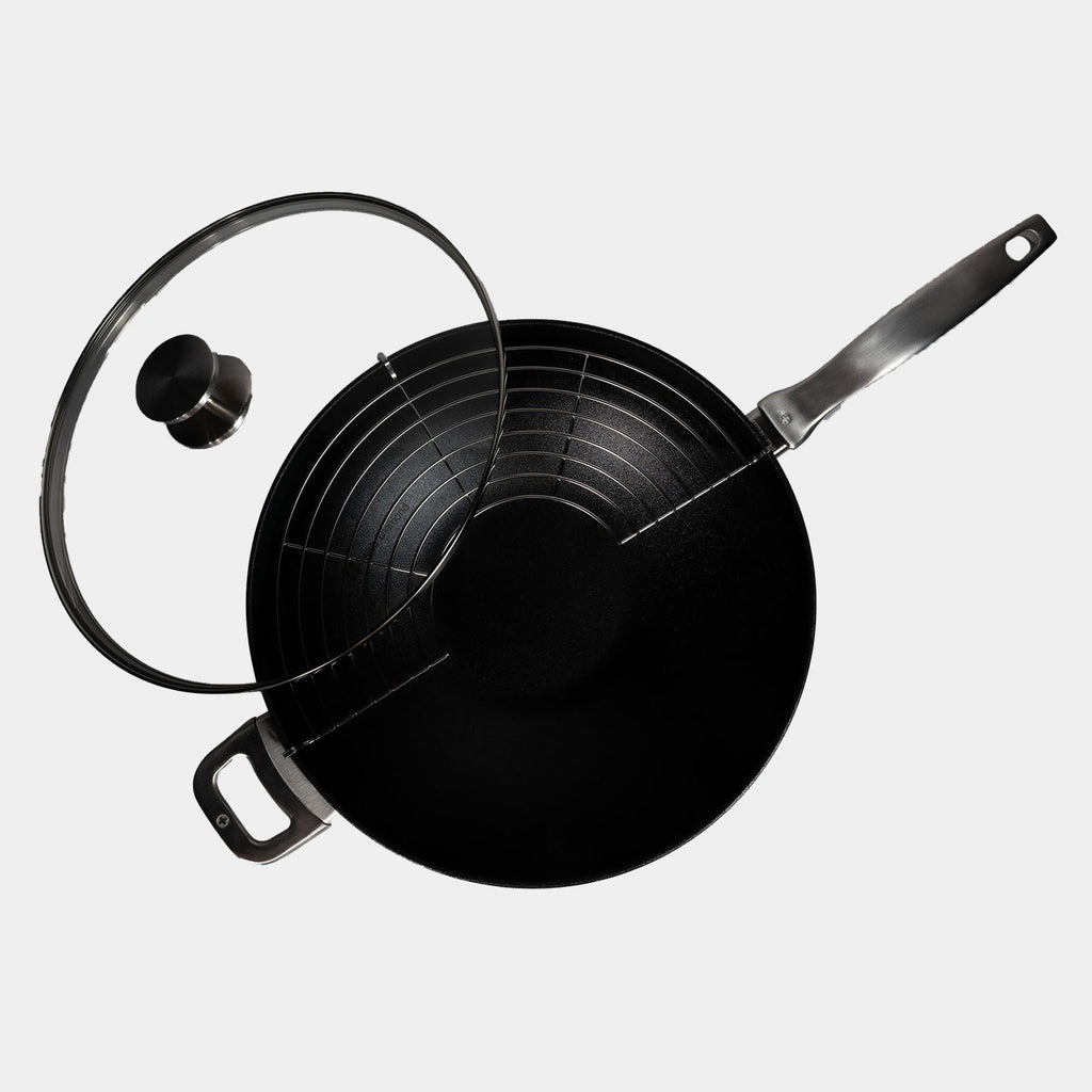 CXD DOU Ceramic Nonstick  Wok with Lid and Rack - 12.5" (32 cm), 5.3 QT (5 L) | Made in Switzerland