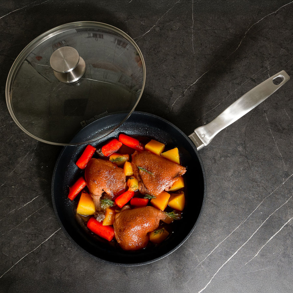 CXD DOU Ceramic Nonstick Fry Pan with Glass Lid | Made in Switzerland