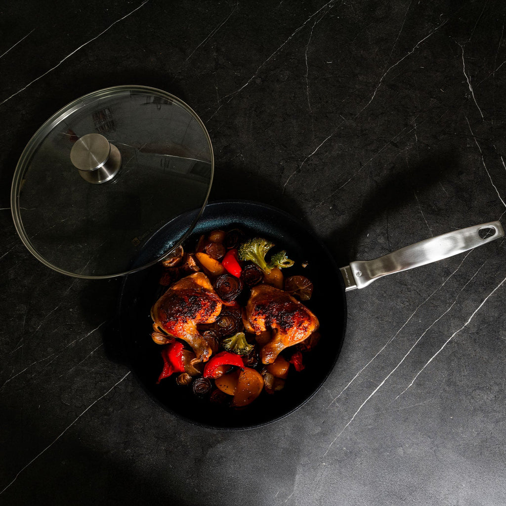 CXD DOU Ceramic Nonstick Fry Pan with Glass Lid | Made in Switzerland