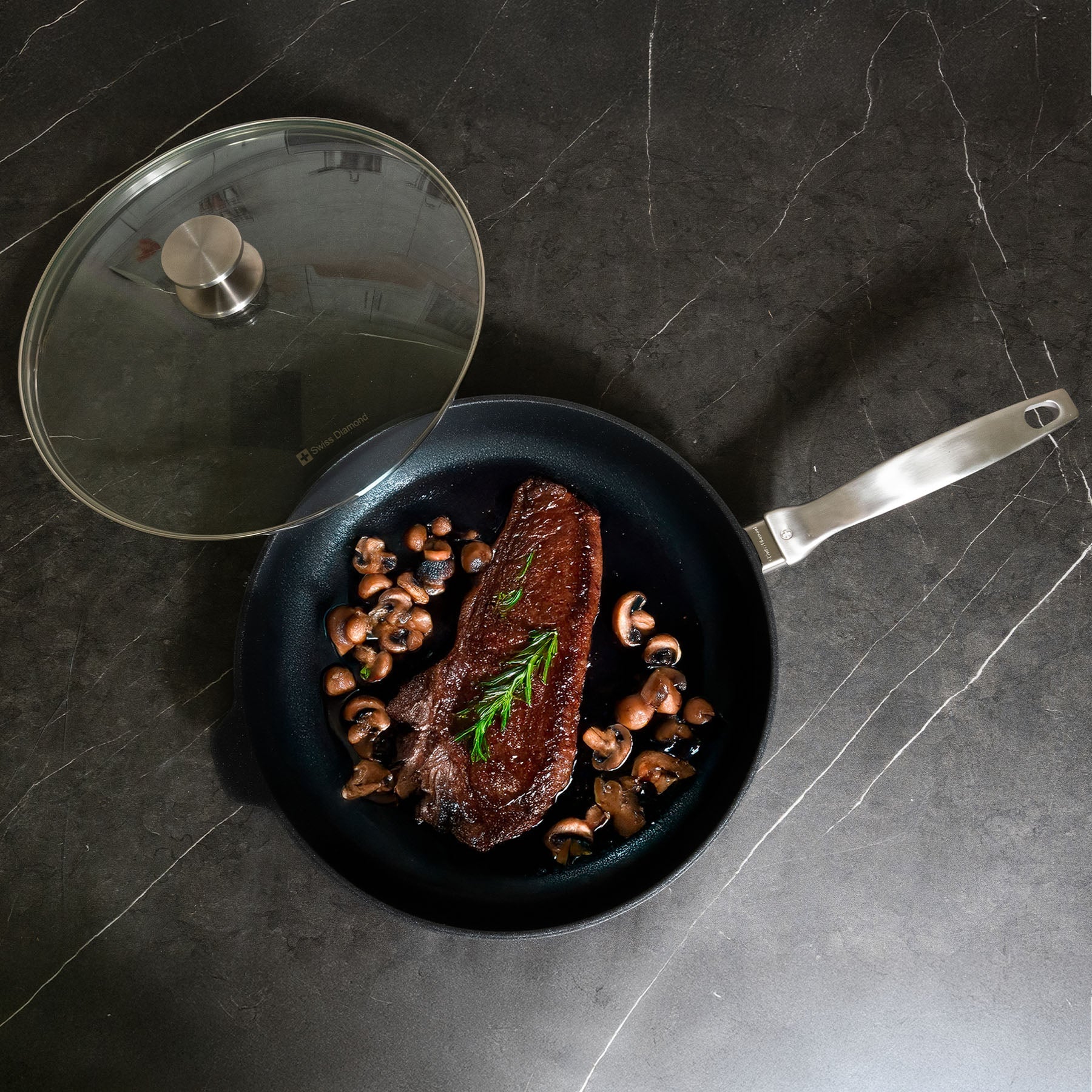 CXD DOU Ceramic Nonstick Fry Pan with Glass Lid | Made in Switzerland