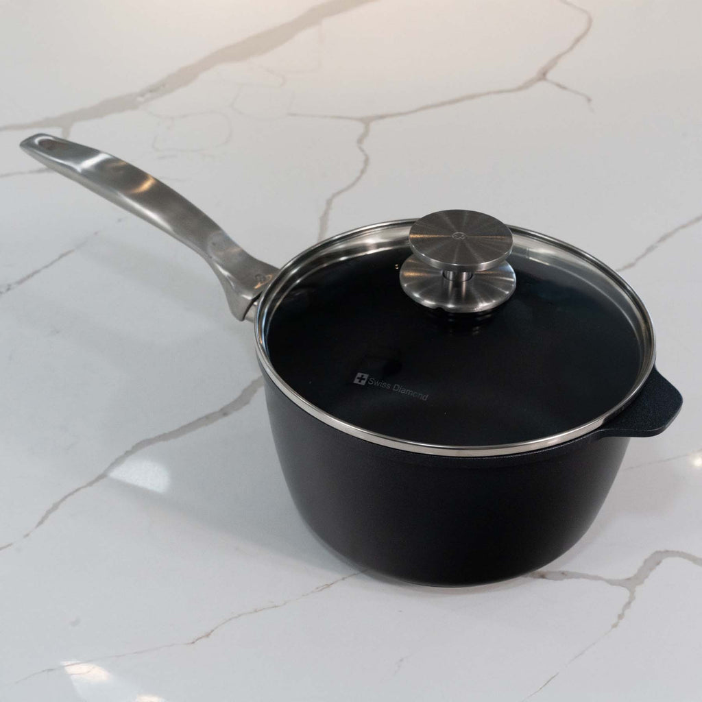 CXD DOU Ceramic Nonstick Saucepan with Glass Lid | Made in Switzerland