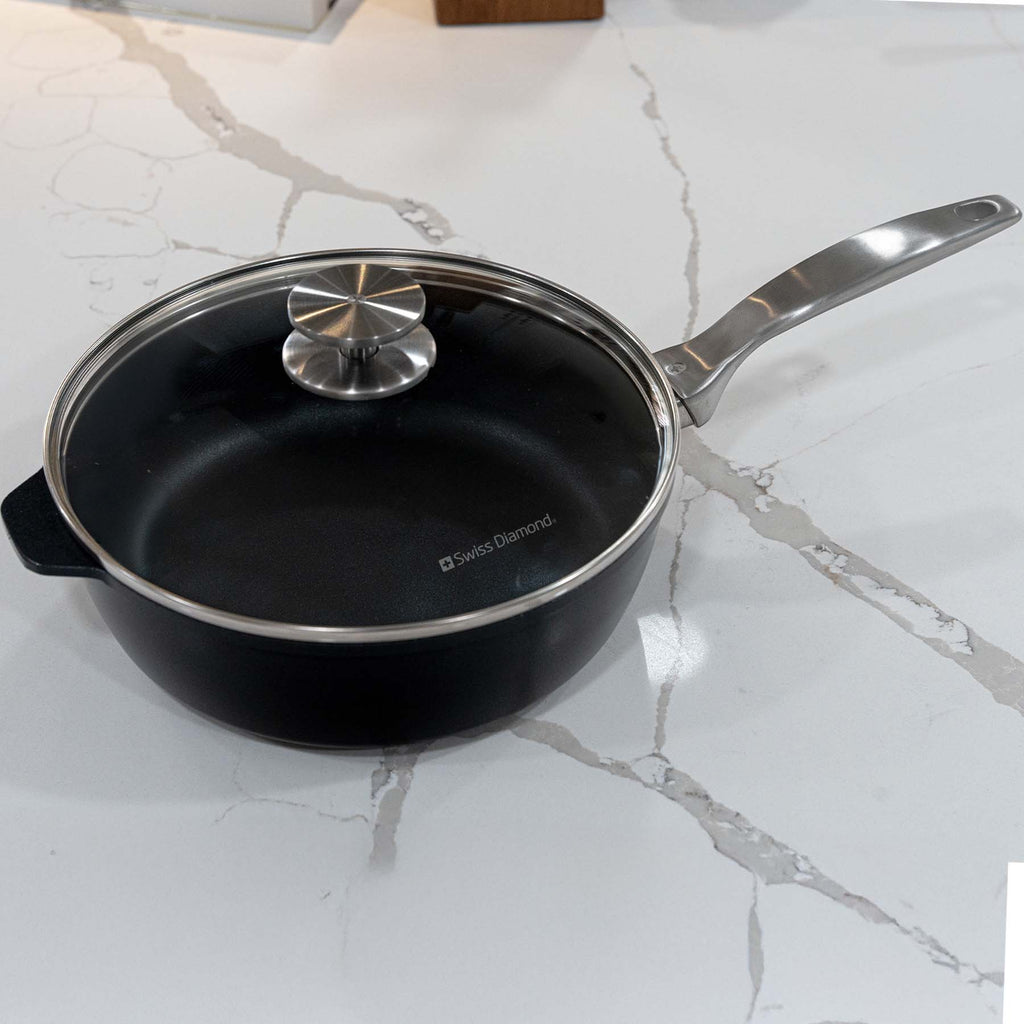 CXD DOU Ceramic Nonstick Saute Pan with Glass Lid | Made in Switzerland