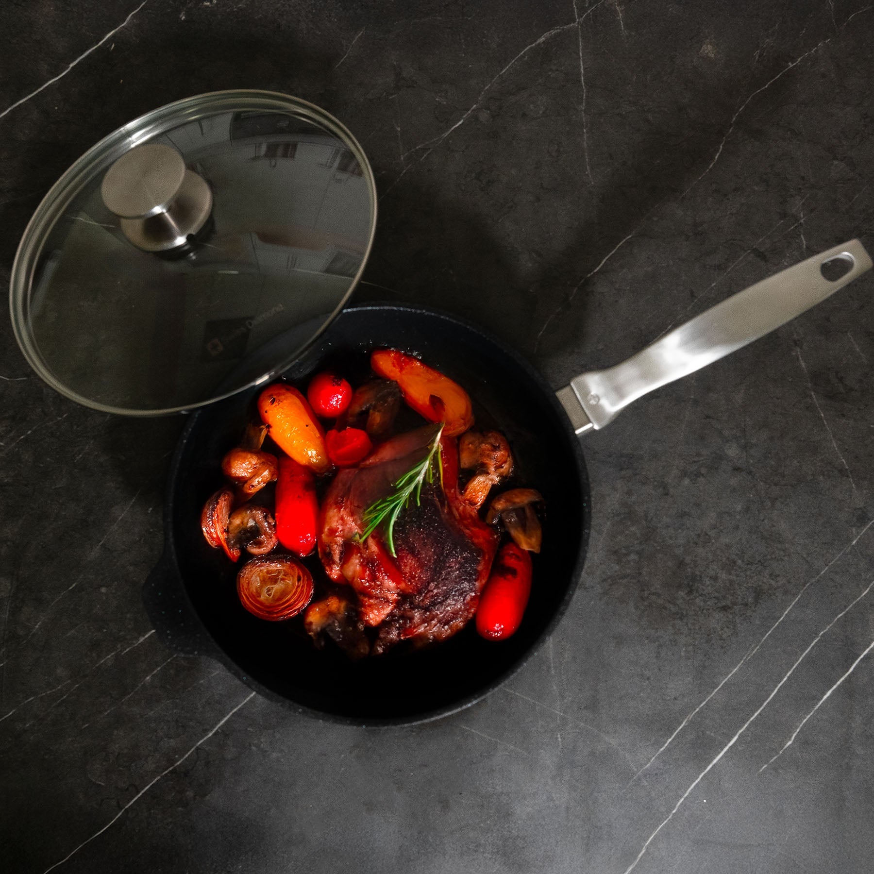 CXD DOU Ceramic Nonstick Saute Pan with Glass Lid | Made in Switzerland