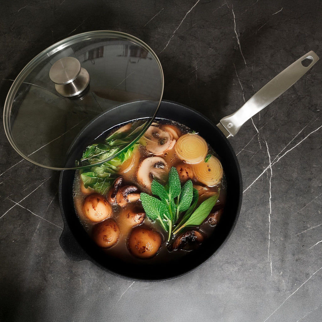 CXD DOU Ceramic Nonstick Saute Pan with Glass Lid | Made in Switzerland