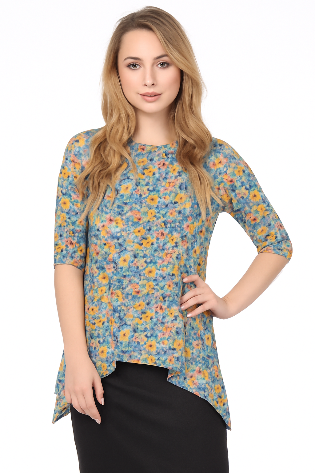Modest Handkerchief Tunic Top - 3/4 Sleeve Comfort Flow Design