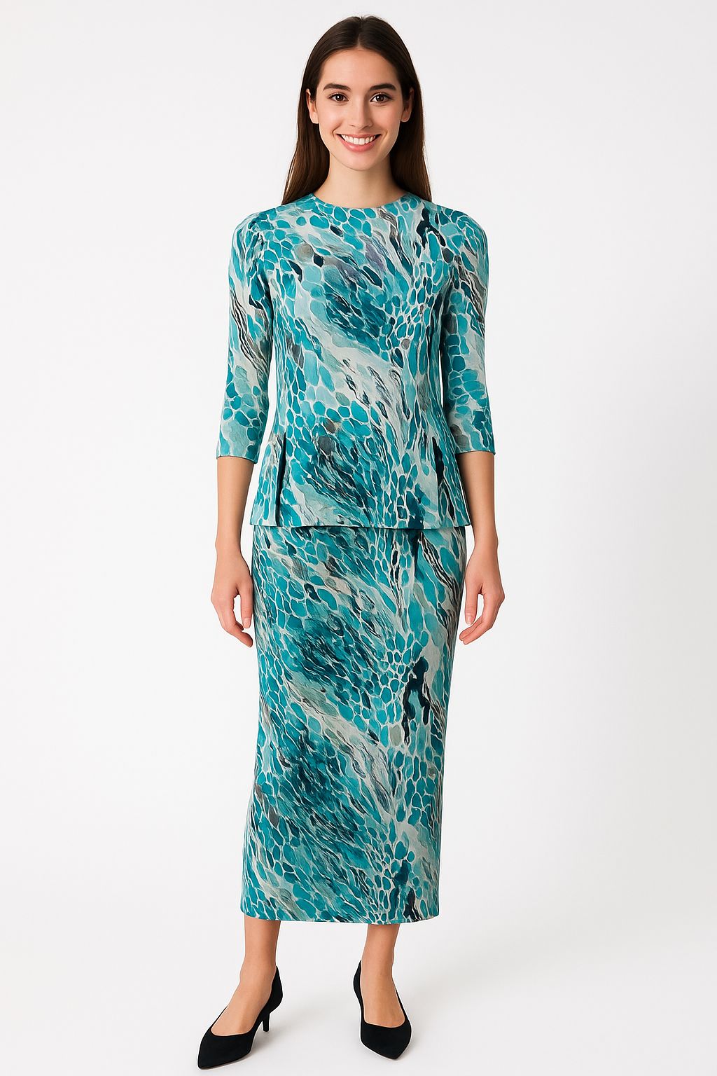 Printed Long Maxi Pencil Skirt in Lightweight Stretch Fabric