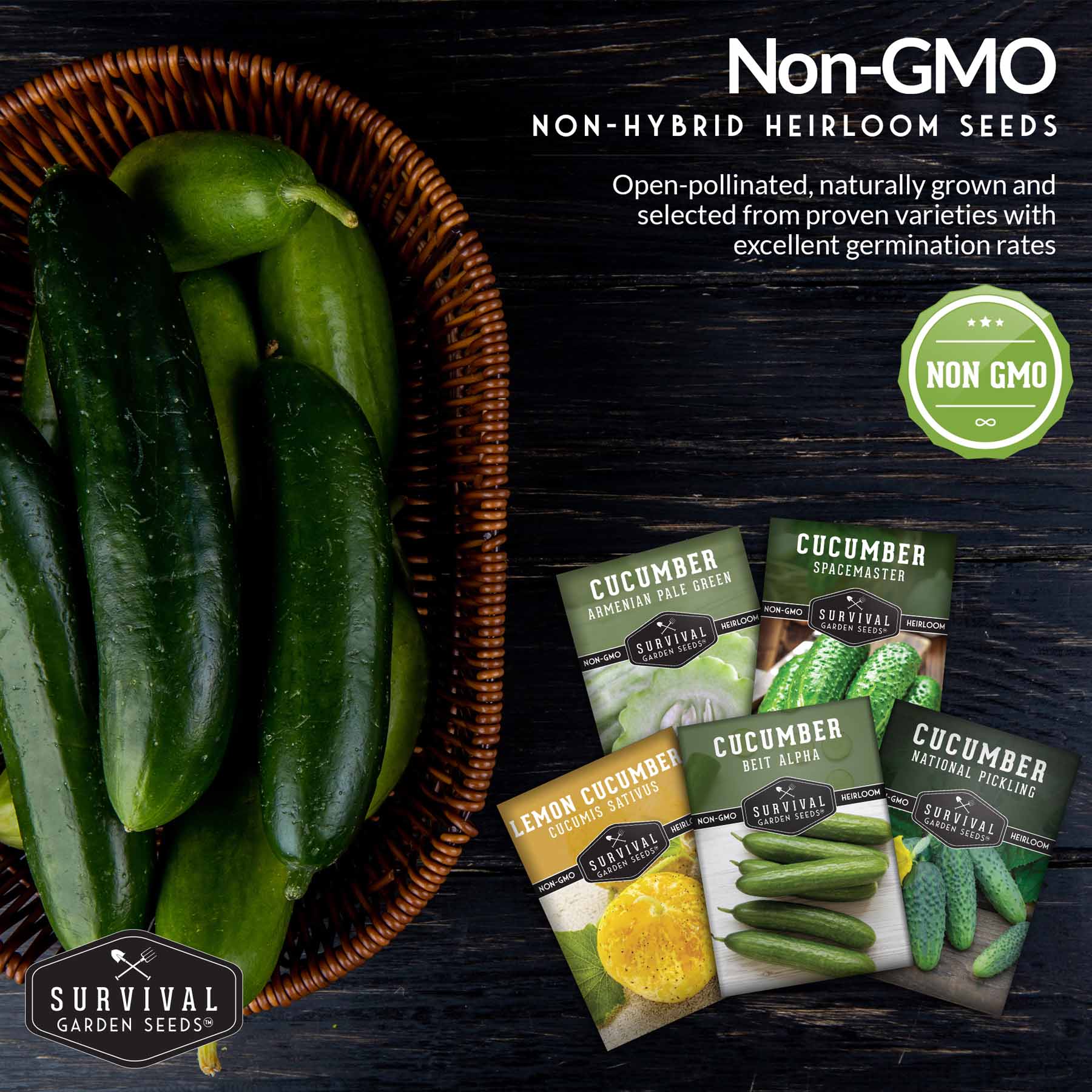 Cucumber Seed Collection – Armenian, Beit Alpha, Lemon, National Pickling & Spacemaster Varieties