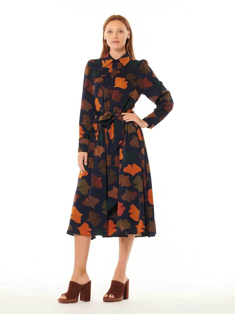 Gracia Front-Flap Button-Down Tie-Waist Shirt Dress D33118