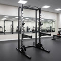 Deluxe Half Rack - Muscle D Fitness - Heavy Duty - Adjustable Safety Bars - Pull Up - Vertical Olympic Bar Storage
