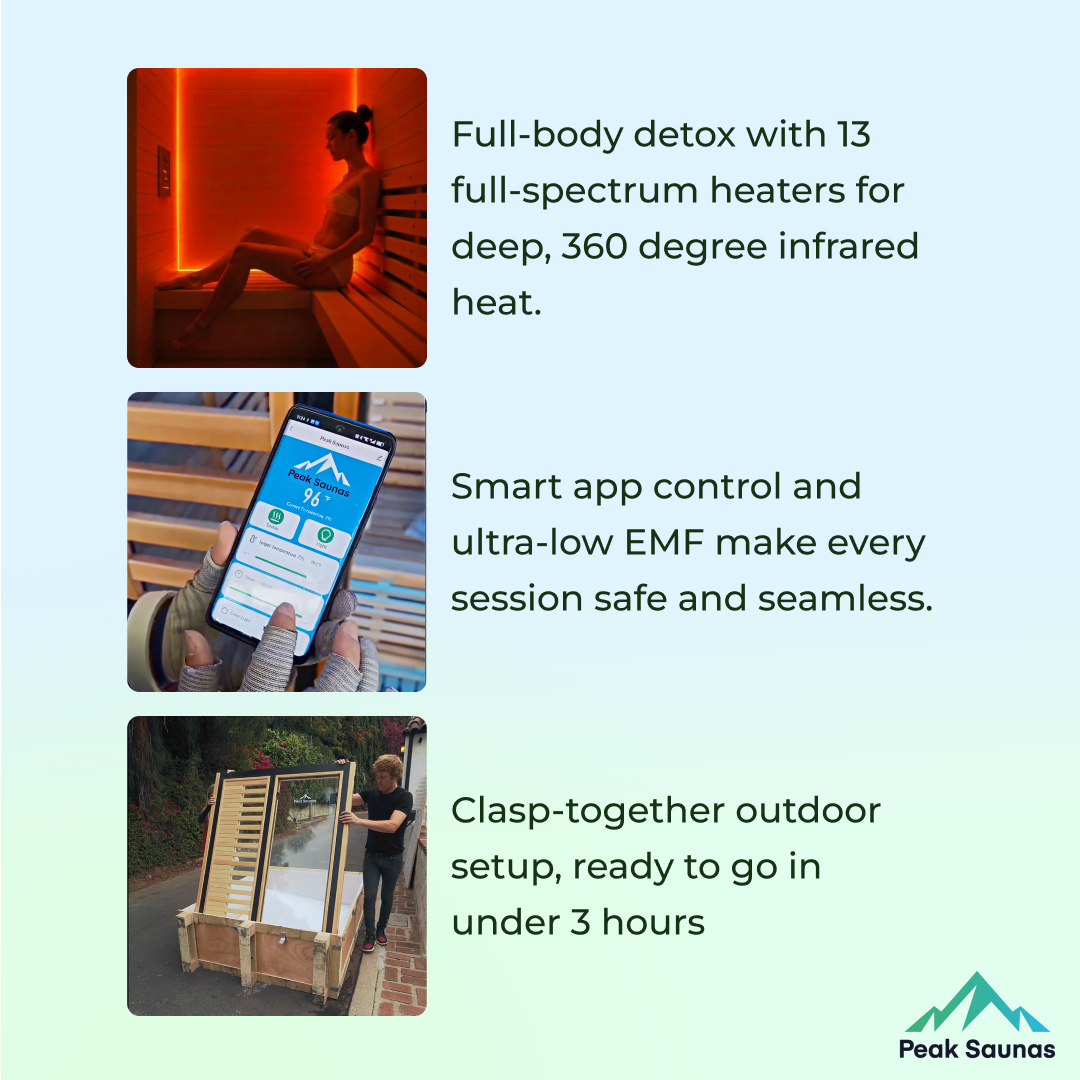 Peak Saunas El Capitan 4-Person Outdoor Full Spectrum Infrared Sauna with XL Medical-Grade Red Light Therapy and Smart WiFi App Control