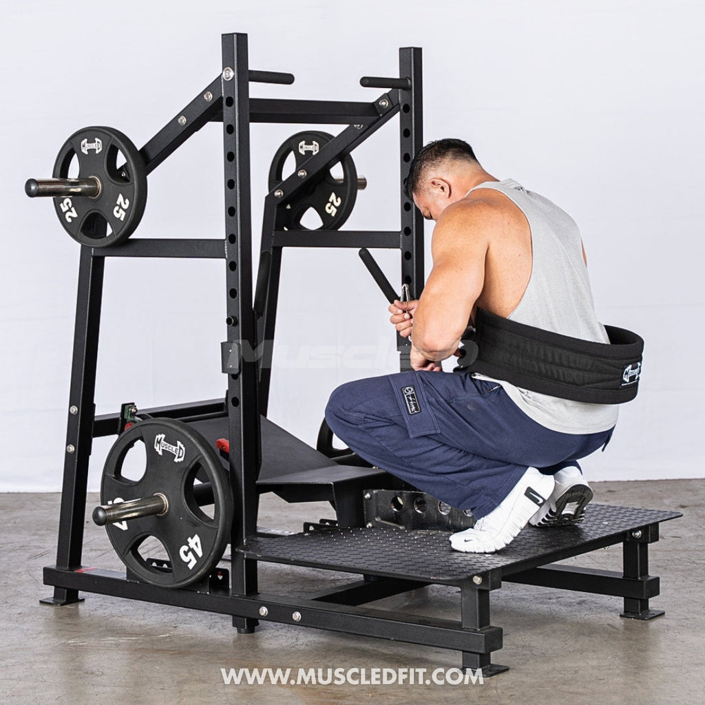 Excel Belt Squat - Muscle D Fitness - Plate Loaded Belt Squat w/ Plate Storage