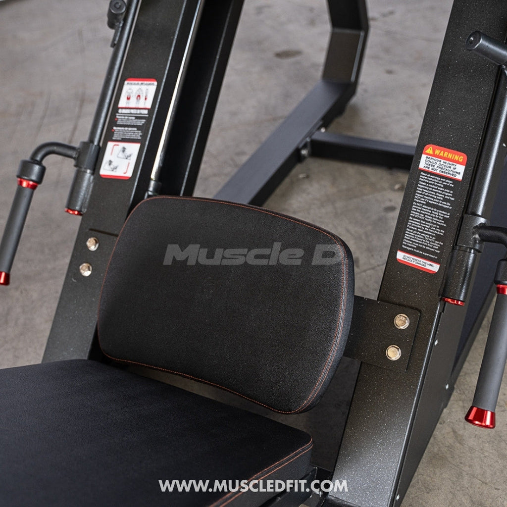 Excel Linear Leg Press - Muscle D Fitness - Plate Load Leg Press - Adjustable Back Pad - Plate Storge Pegs