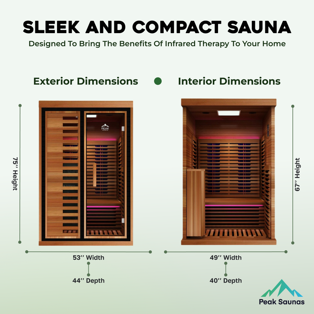 Peak Saunas Fuji 2-Person Full Spectrum Infrared Sauna with XL Medical-Grade Red Light Therapy & Smart WiFi App Control