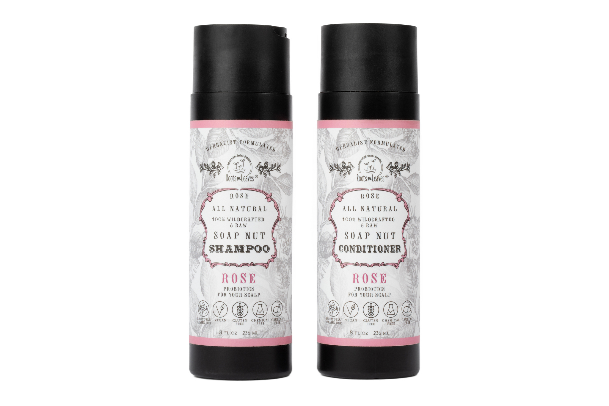 All Natural Soapnut Shampoo and Conditioner Set - ROSE- wild fermented probiotics for your scalp